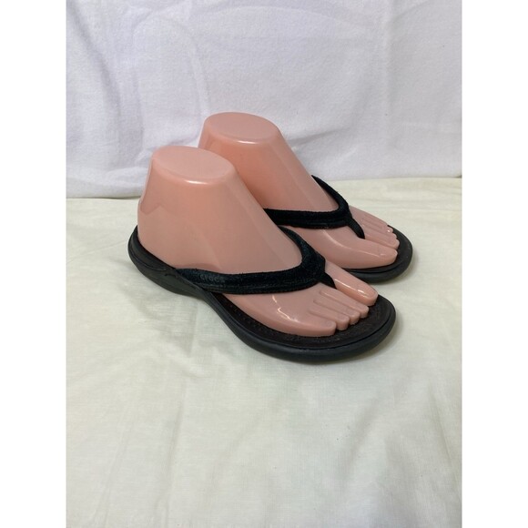 Crocs Women's Thong Sandal Flip-Flop Size 6 Black Slip-On Suede Strap - Picture 1 of 8
